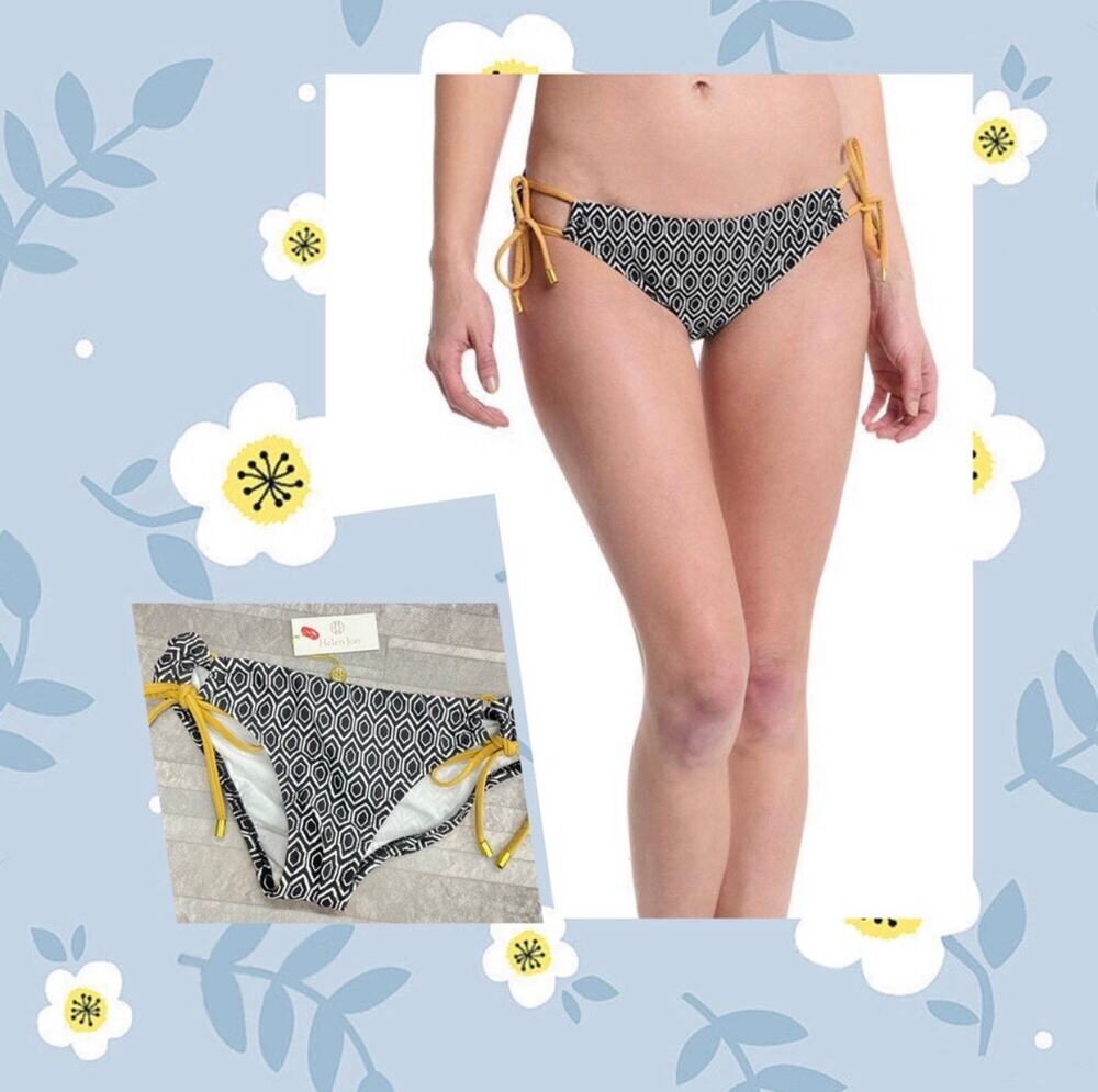 Helen Jon Black and White Tunnel Side Hipster Bikini Swim Bottom Size XS